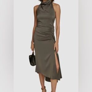 Donna Karan Asymmetrical Olive Dress